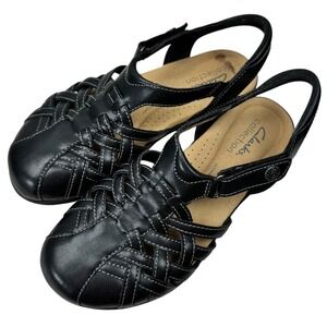 Clarks Collection Sandals Shoes 6‎ Women Elizabelle Mia Black Leather Comfort